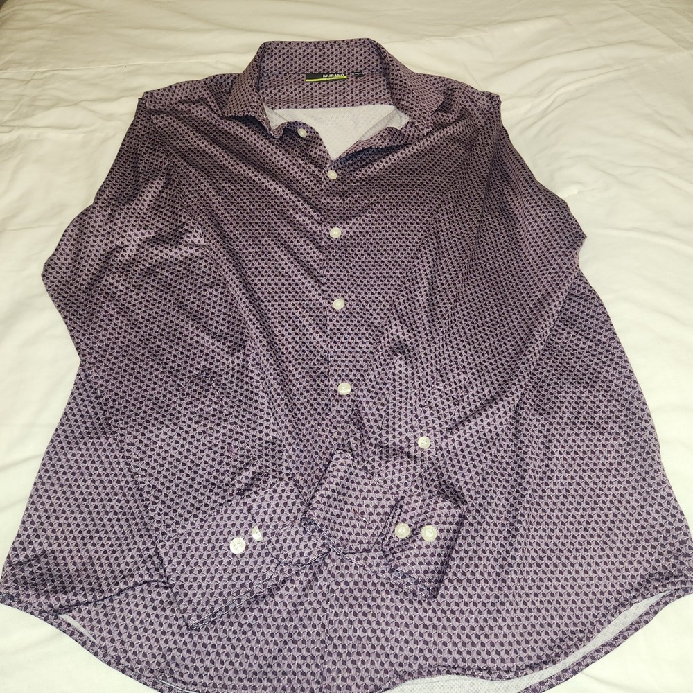 Murano Performance Slim Fit Dress Shirt Mens Large Purple Geometric Honeycomb